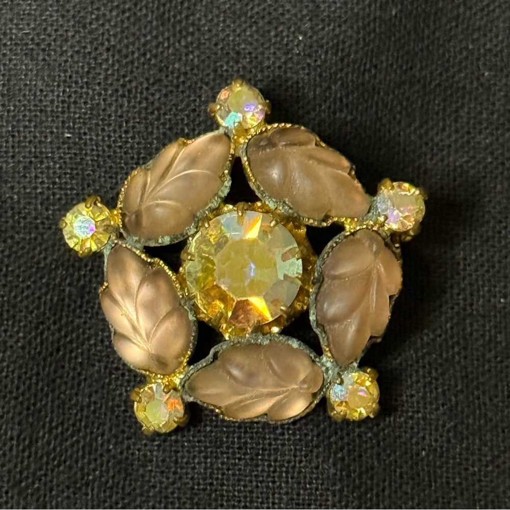 Vintage Aurora Borealis and Molded Glass Brooch